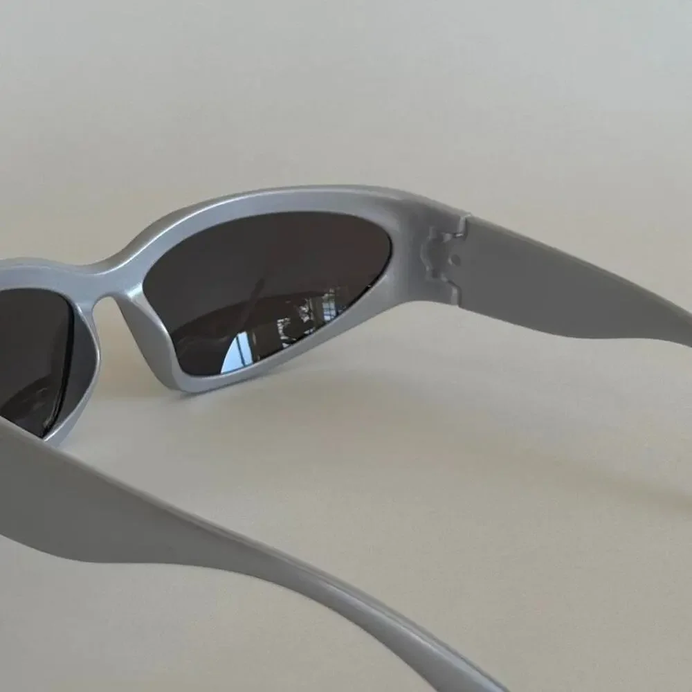 Y2K Grey Silver Vintage Sunglasses – Unique Frame Shape, Unisex, UVA UVB, New